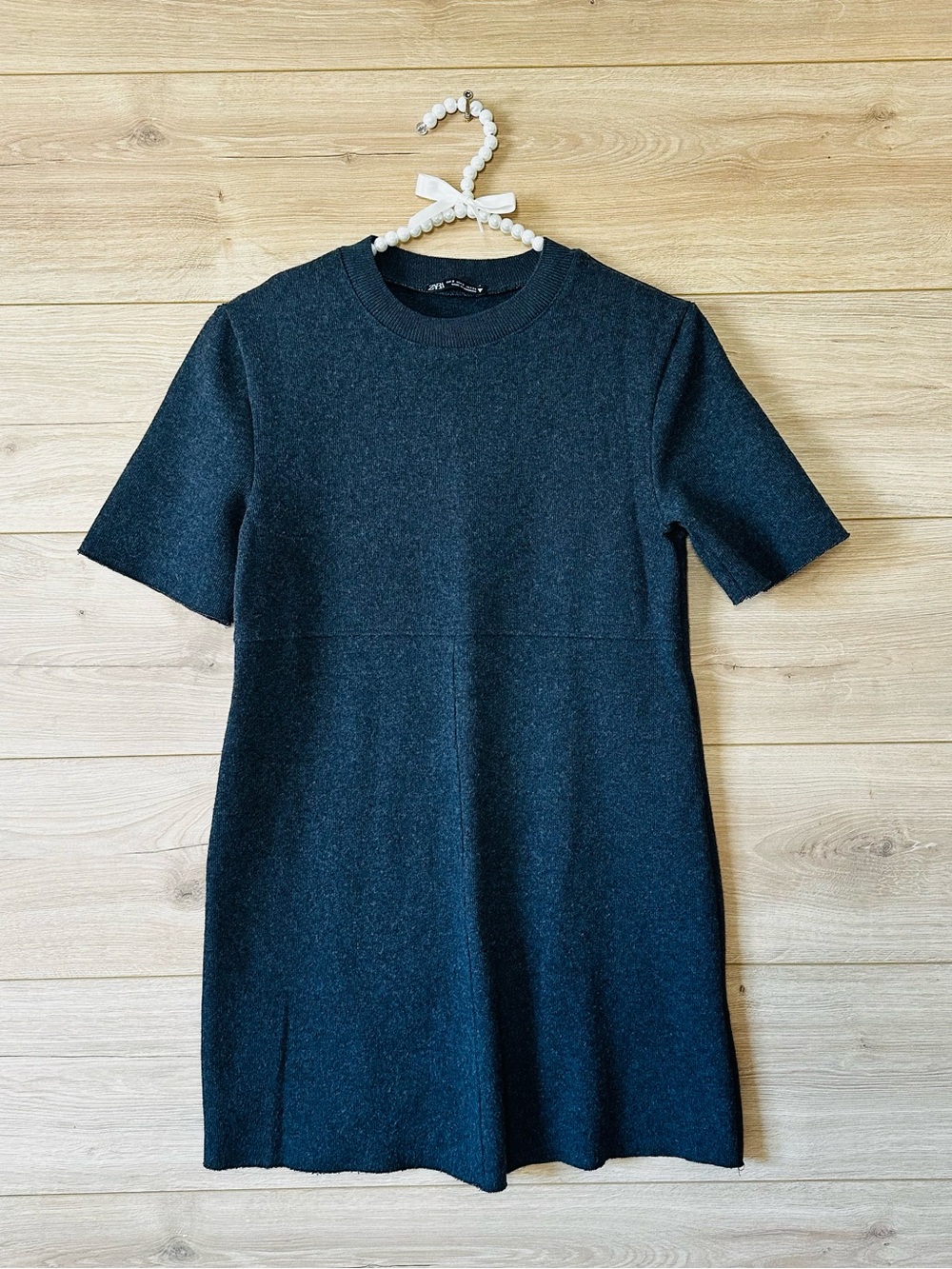 Zara Charcoal Short-Sleeve Knit Mini Dress